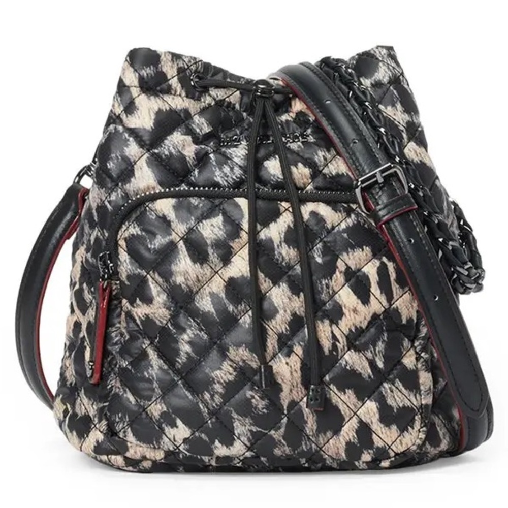 MZ Wallace Crosby Drawstring Bucket Bag - Leopard
